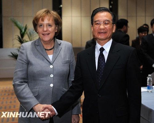 中國(guó)國(guó)務(wù)院總理溫家寶在哥本哈根會(huì)見(jiàn)德國(guó)總理默克爾