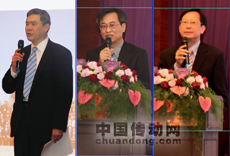 從左到右臺達(dá)副董事長海英俊，臺達(dá)機(jī)電事業(yè)部總經(jīng)理張訓(xùn)海，中達(dá)電通總經(jīng)理王其鑫