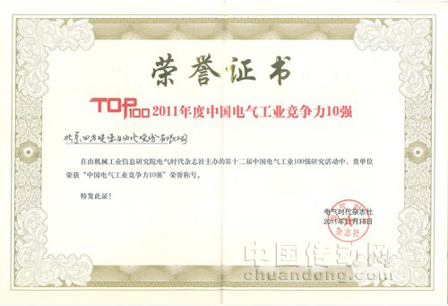 年度中國電氣工業(yè)競爭力10強