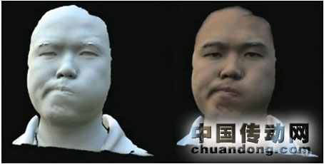 3D幾何捕獲（左）與應用顏色紋理的3D幾何捕捉（右） 